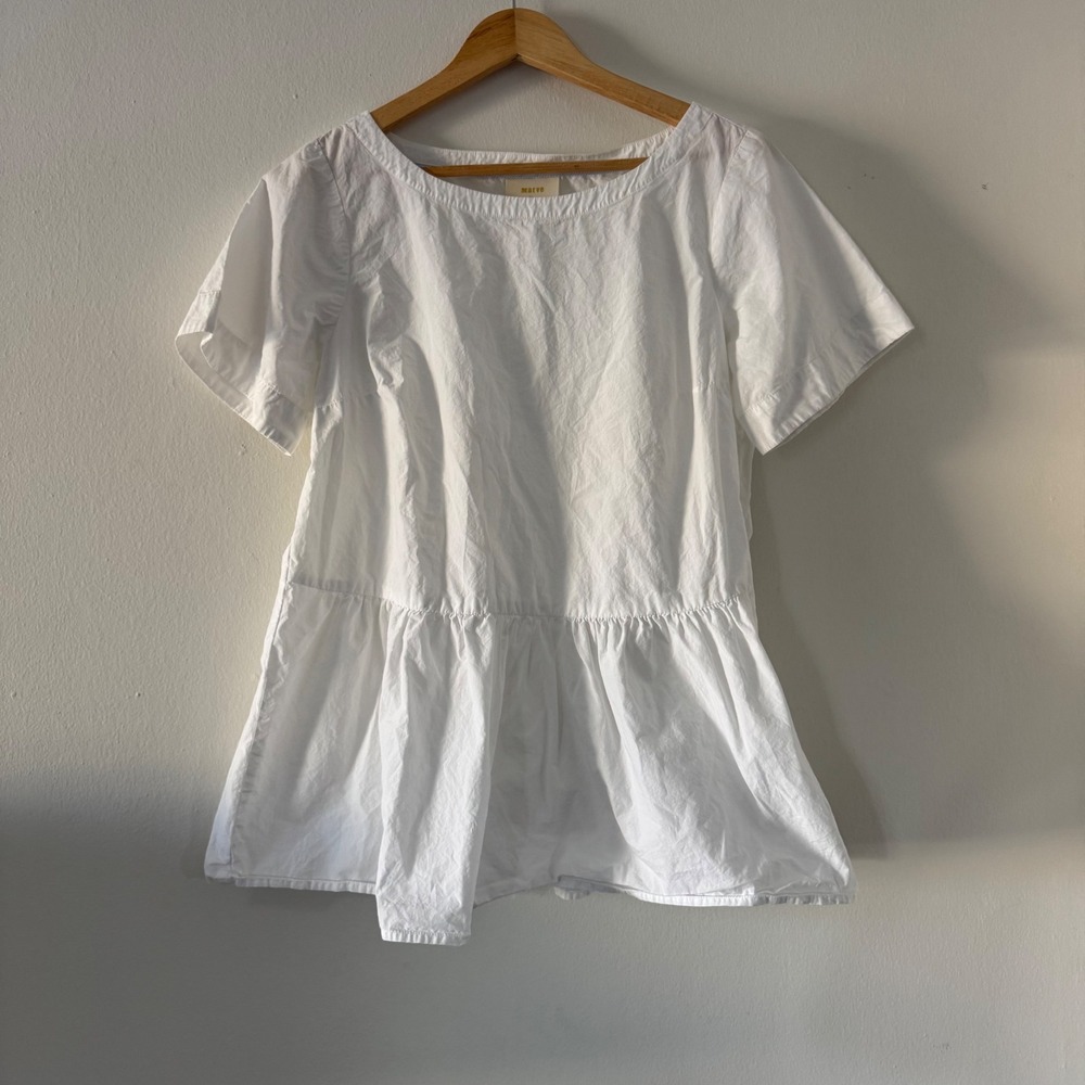 Maeve Anthropologie Cotton Peplum Blouse Short Sleeve Babydoll Top M Boho Summer